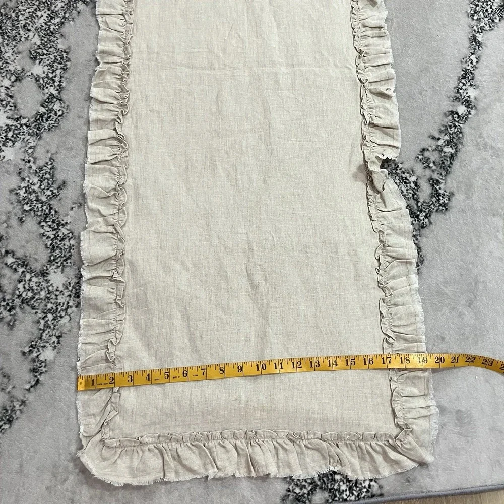 Pure Luxury Linen Ruffle Table Runner Natural Beige 100% Linen Cotton Back 19x70